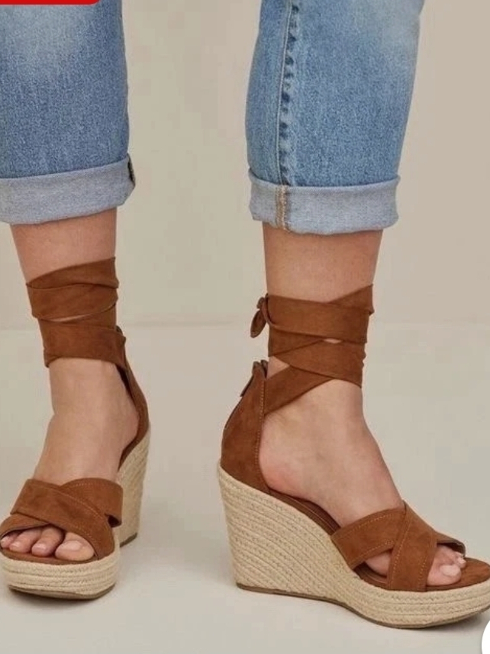 torrid Brown Wrap-Ankle Espadrille Wedge Sandals